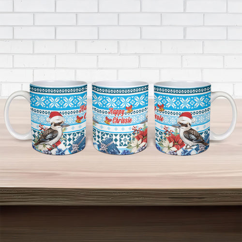 Australia Christmas In July Ceramic Mug Kookaburra Santa Blue Color