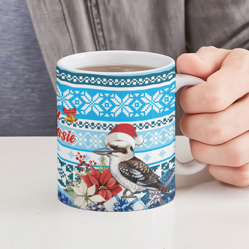 Australia Christmas In July Ceramic Mug Kookaburra Santa Blue Color