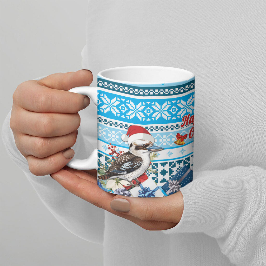 Australia Christmas In July Ceramic Mug Kookaburra Santa Blue Color