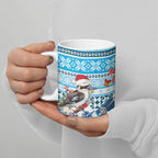Australia Christmas In July Ceramic Mug Kookaburra Santa Blue Color