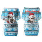 Australia Christmas In July Couples Matching Off Shoulder Short Dress and Long Sleeve Button Shirt Kookaburra Santa Blue Color LT22