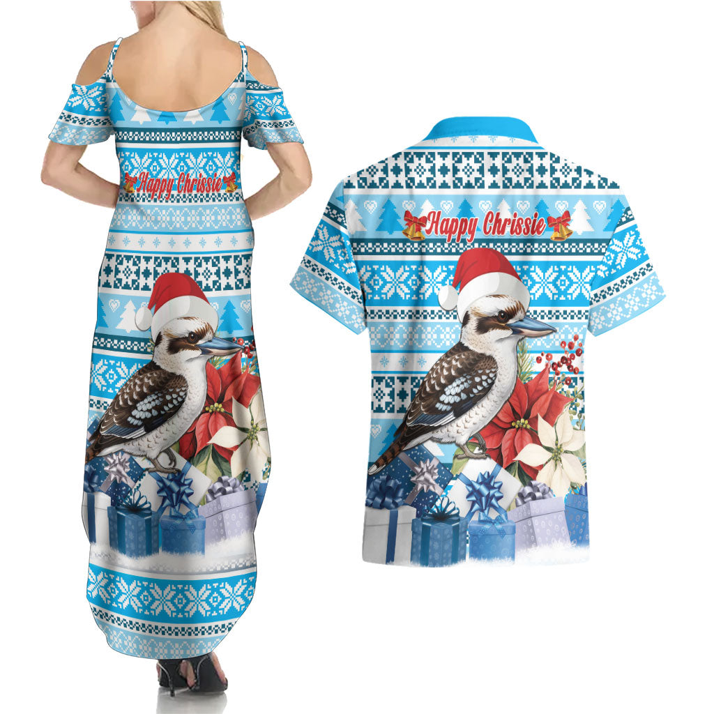 Australia Christmas In July Couples Matching Summer Maxi Dress and Hawaiian Shirt Kookaburra Santa Blue Color