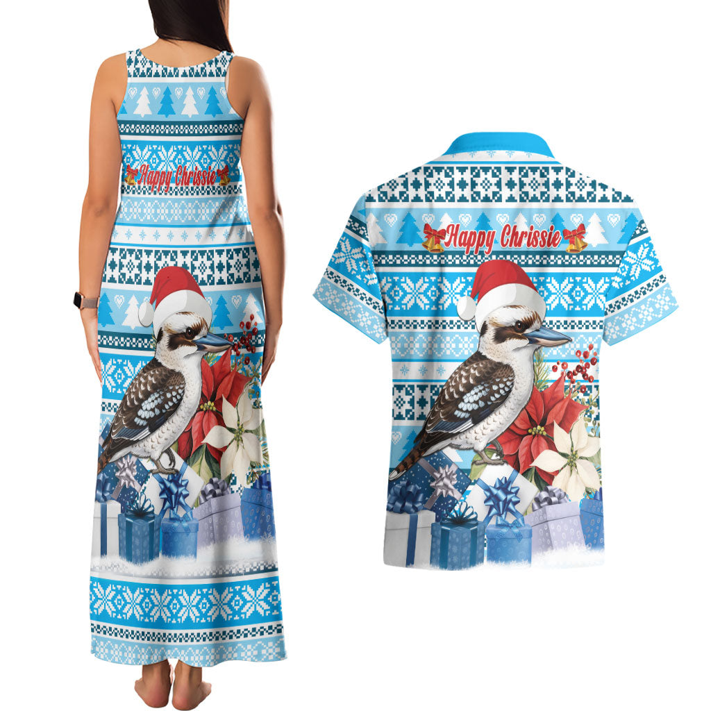 Australia Christmas In July Couples Matching Tank Maxi Dress and Hawaiian Shirt Kookaburra Santa Blue Color