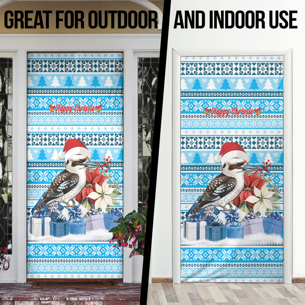 Australia Christmas In July Door Cover Kookaburra Santa Blue Color