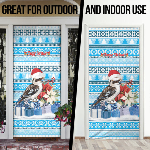 Australia Christmas In July Door Cover Kookaburra Santa Blue Color