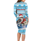 Australia Christmas In July Family Matching Long Sleeve Bodycon Dress and Hawaiian Shirt Kookaburra Santa Blue Color