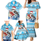 Australia Christmas In July Family Matching Mermaid Dress and Hawaiian Shirt Kookaburra Santa Blue Color