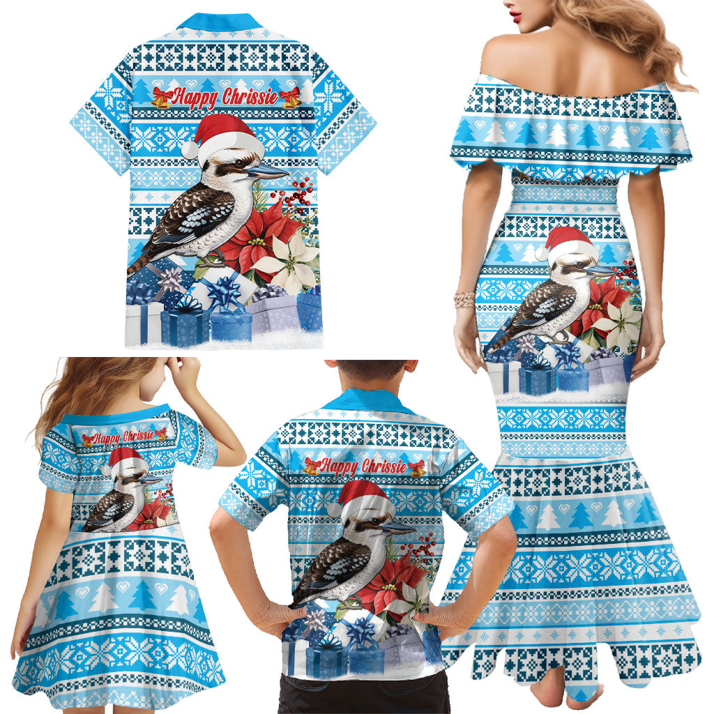 Australia Christmas In July Family Matching Mermaid Dress and Hawaiian Shirt Kookaburra Santa Blue Color