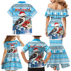 Australia Christmas In July Family Matching Mermaid Dress and Hawaiian Shirt Kookaburra Santa Blue Color