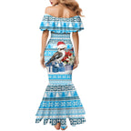 Australia Christmas In July Family Matching Mermaid Dress and Hawaiian Shirt Kookaburra Santa Blue Color