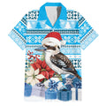 Australia Christmas In July Family Matching Off Shoulder Maxi Dress and Hawaiian Shirt Kookaburra Santa Blue Color