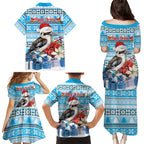 Australia Christmas In July Family Matching Puletasi and Hawaiian Shirt Kookaburra Santa Blue Color