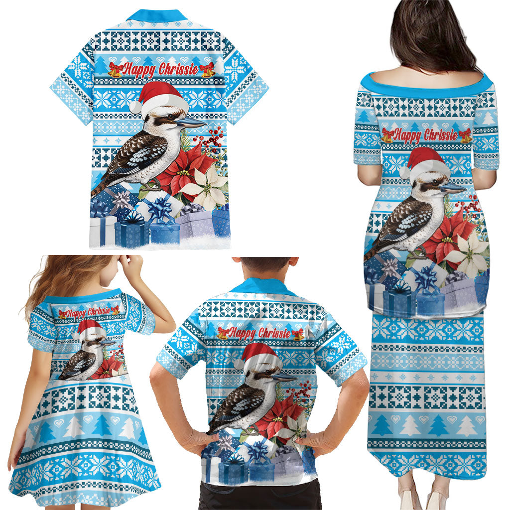 Australia Christmas In July Family Matching Puletasi and Hawaiian Shirt Kookaburra Santa Blue Color