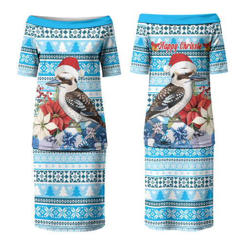 Australia Christmas In July Family Matching Puletasi and Hawaiian Shirt Kookaburra Santa Blue Color