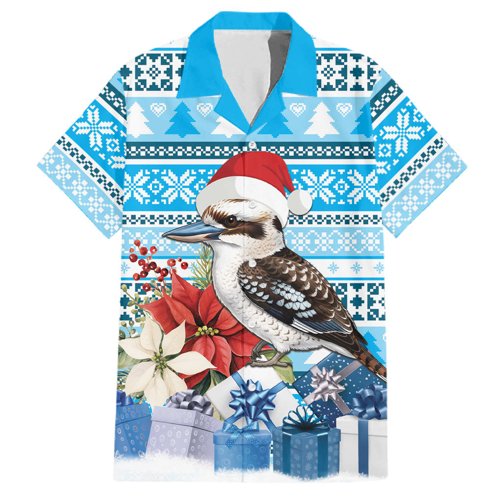 Australia Christmas In July Family Matching Puletasi and Hawaiian Shirt Kookaburra Santa Blue Color