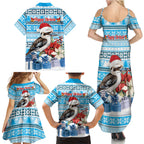 Australia Christmas In July Family Matching Summer Maxi Dress and Hawaiian Shirt Kookaburra Santa Blue Color
