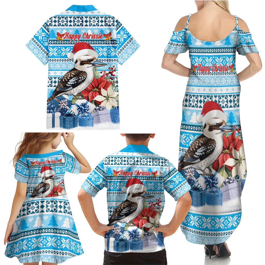 Australia Christmas In July Family Matching Summer Maxi Dress and Hawaiian Shirt Kookaburra Santa Blue Color