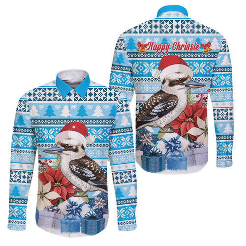 Australia Christmas In July Family Matching Summer Maxi Dress and Hawaiian Shirt Kookaburra Santa Blue Color