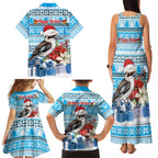 Australia Christmas In July Family Matching Tank Maxi Dress and Hawaiian Shirt Kookaburra Santa Blue Color
