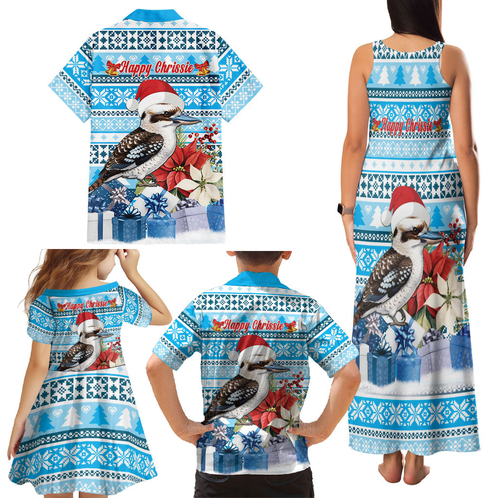 Australia Christmas In July Family Matching Tank Maxi Dress and Hawaiian Shirt Kookaburra Santa Blue Color