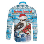 Australia Christmas In July Family Matching Tank Maxi Dress and Hawaiian Shirt Kookaburra Santa Blue Color