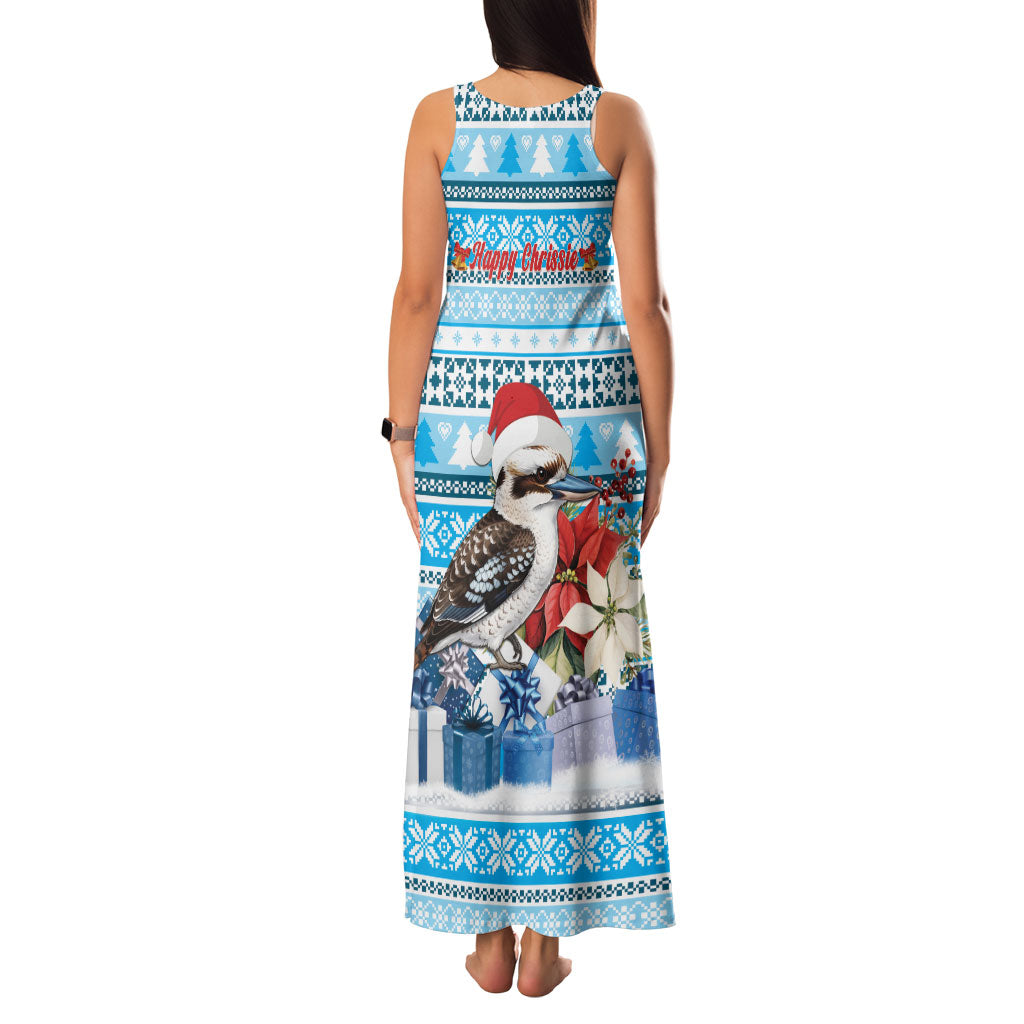 Australia Christmas In July Family Matching Tank Maxi Dress and Hawaiian Shirt Kookaburra Santa Blue Color