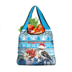 Australia Christmas In July Grocery Bag Kookaburra Santa Blue Color