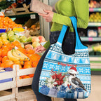 Australia Christmas In July Grocery Bag Kookaburra Santa Blue Color