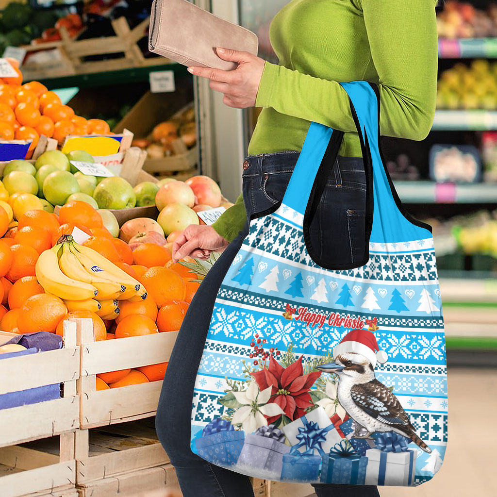 Australia Christmas In July Grocery Bag Kookaburra Santa Blue Color