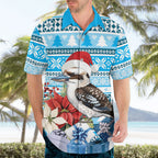 Australia Christmas In July Hawaiian Shirt Kookaburra Santa Blue Color