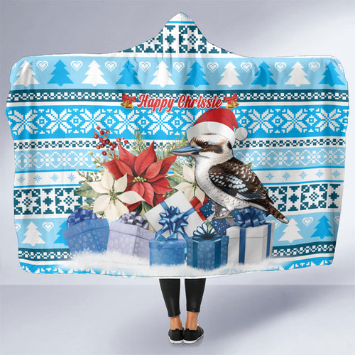 Australia Christmas In July Hooded Blanket Kookaburra Santa Blue Color