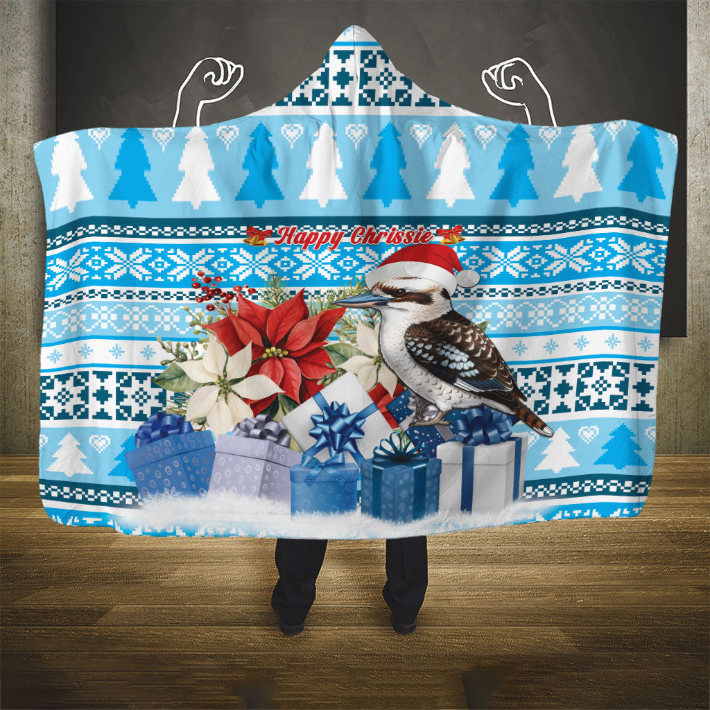 Australia Christmas In July Hooded Blanket Kookaburra Santa Blue Color