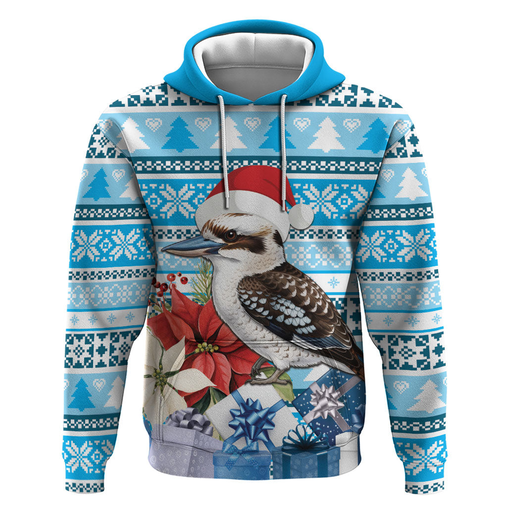 Australia Christmas In July Hoodie Kookaburra Santa Blue Color