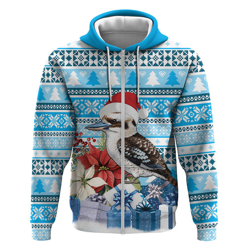Australia Christmas In July Hoodie Kookaburra Santa Blue Color
