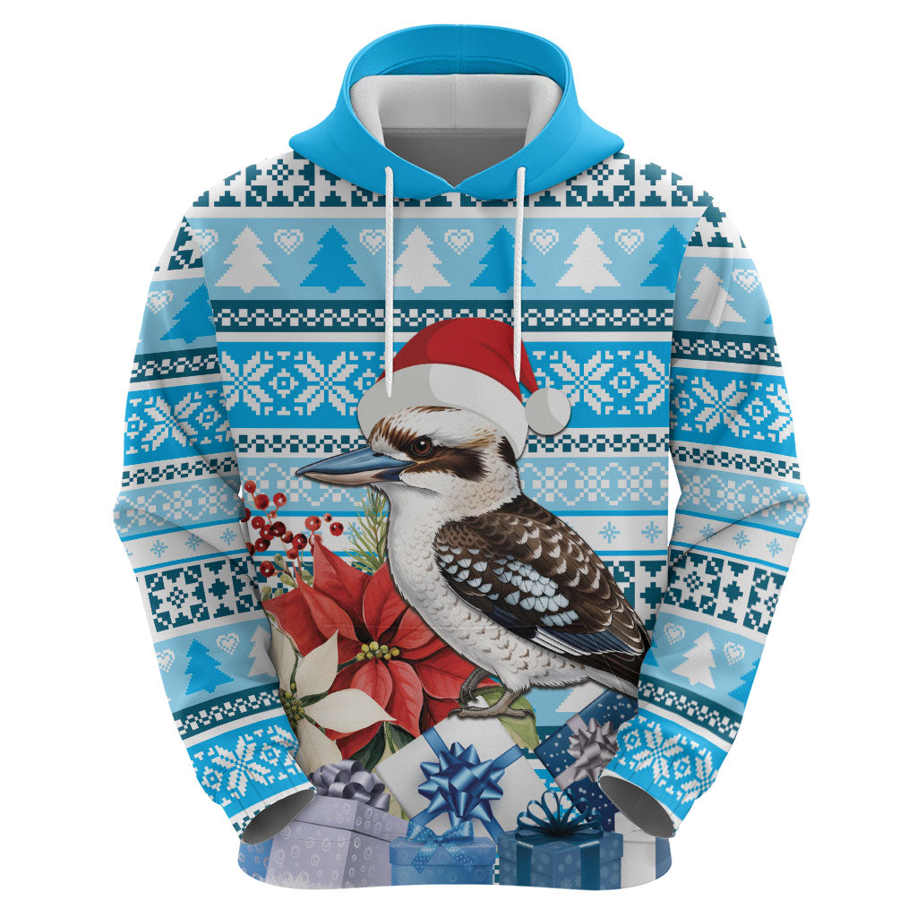 Australia Christmas In July Hoodie Kookaburra Santa Blue Color