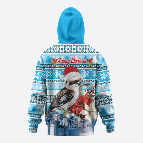 Australia Christmas In July Hoodie Kookaburra Santa Blue Color
