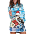 Australia Christmas In July Hoodie Dress Kookaburra Santa Blue Color