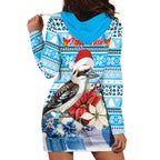 Australia Christmas In July Hoodie Dress Kookaburra Santa Blue Color