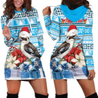 Australia Christmas In July Hoodie Dress Kookaburra Santa Blue Color