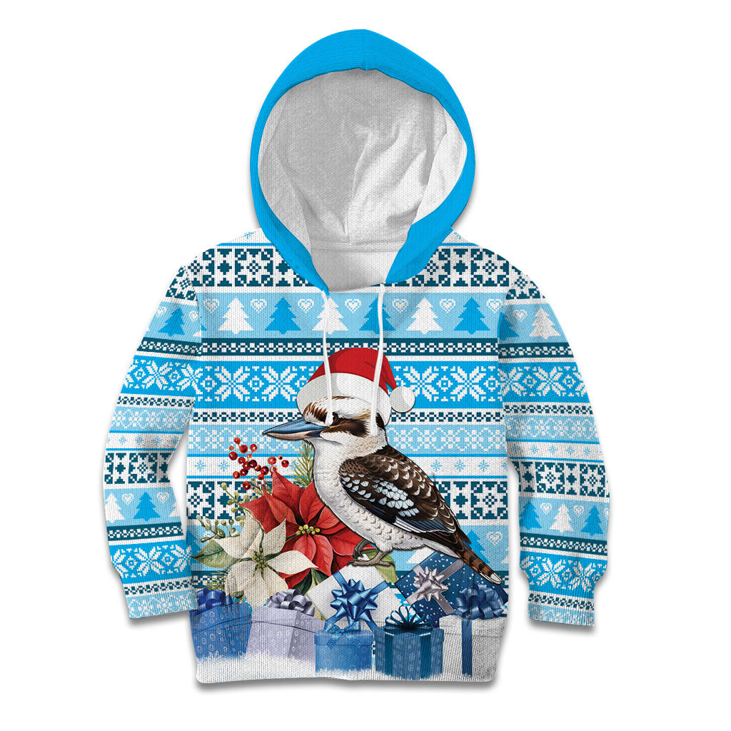 Australia Christmas In July Kid Hoodie Kookaburra Santa Blue Color