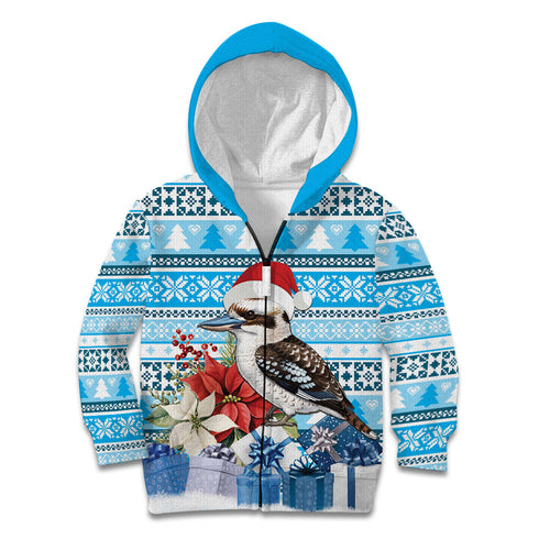 Australia Christmas In July Kid Hoodie Kookaburra Santa Blue Color