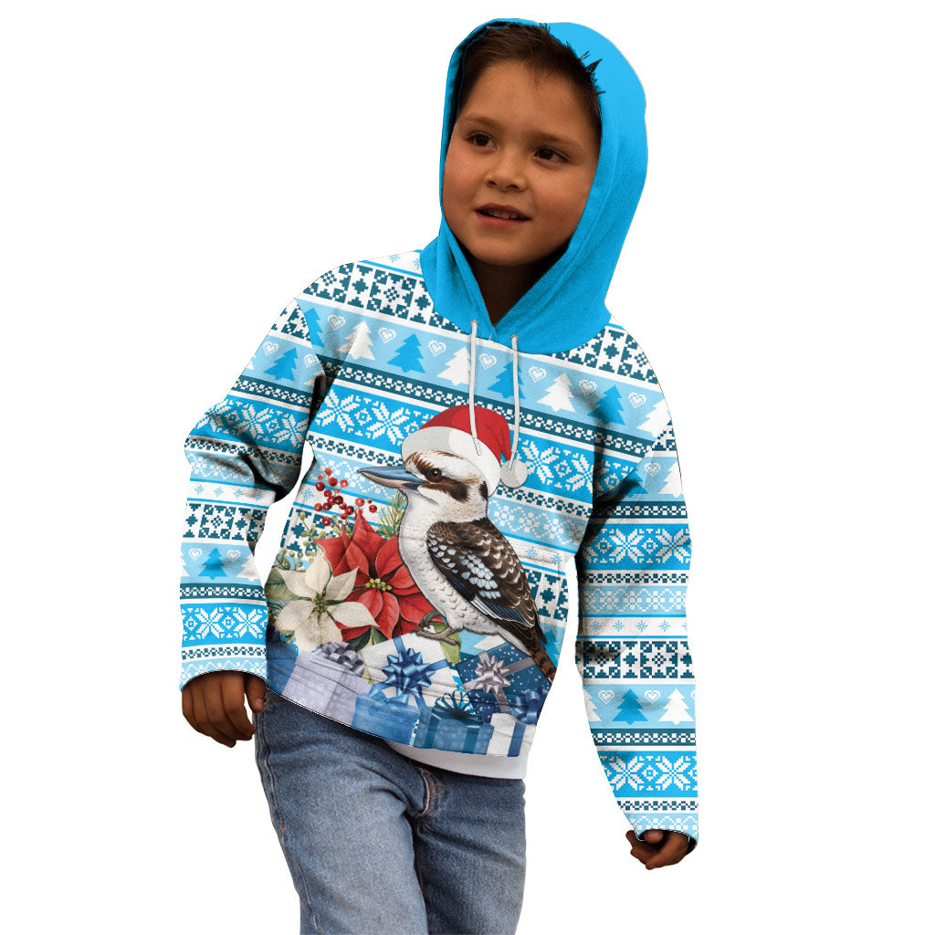 Australia Christmas In July Kid Hoodie Kookaburra Santa Blue Color