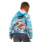 Australia Christmas In July Kid Hoodie Kookaburra Santa Blue Color