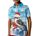 Australia Christmas In July Kid Polo Shirt Kookaburra Santa Blue Color