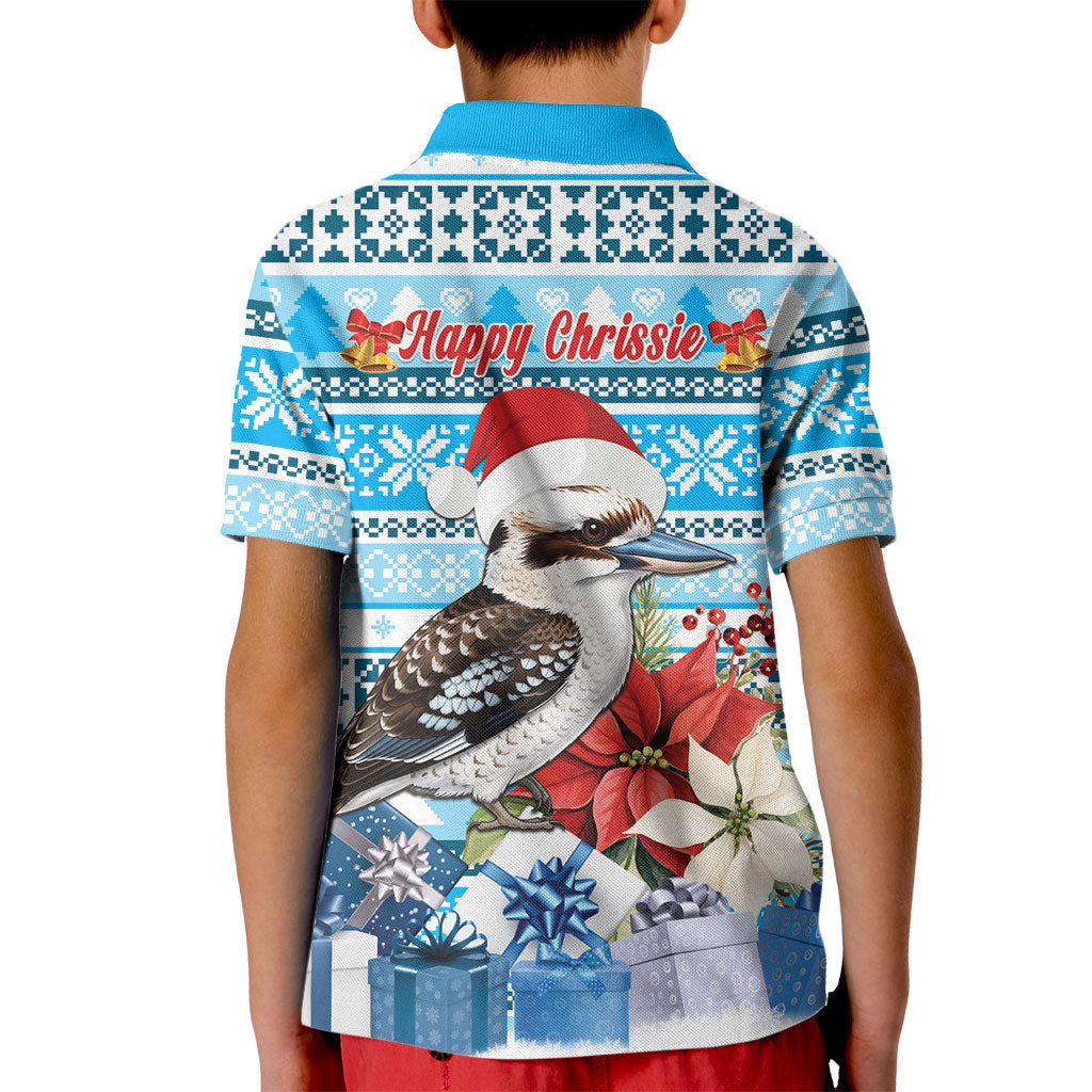Australia Christmas In July Kid Polo Shirt Kookaburra Santa Blue Color
