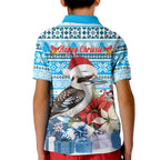 Australia Christmas In July Kid Polo Shirt Kookaburra Santa Blue Color