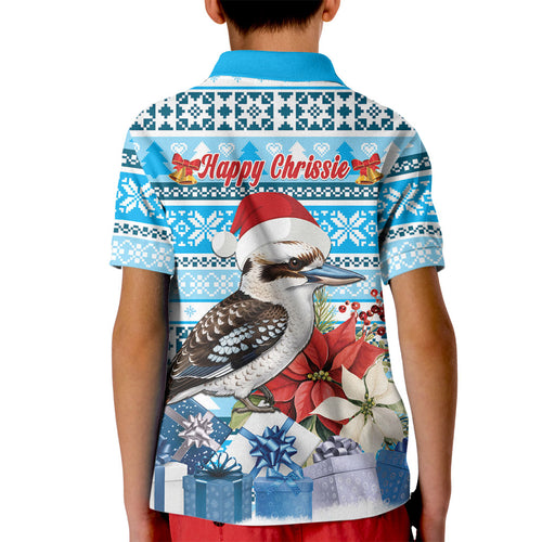 Australia Christmas In July Kid Polo Shirt Kookaburra Santa Blue Color