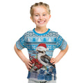 Australia Christmas In July Kid T Shirt Kookaburra Santa Blue Color