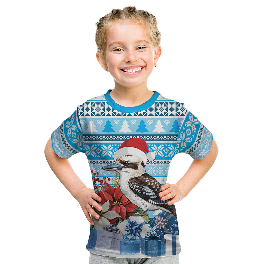 Australia Christmas In July Kid T Shirt Kookaburra Santa Blue Color