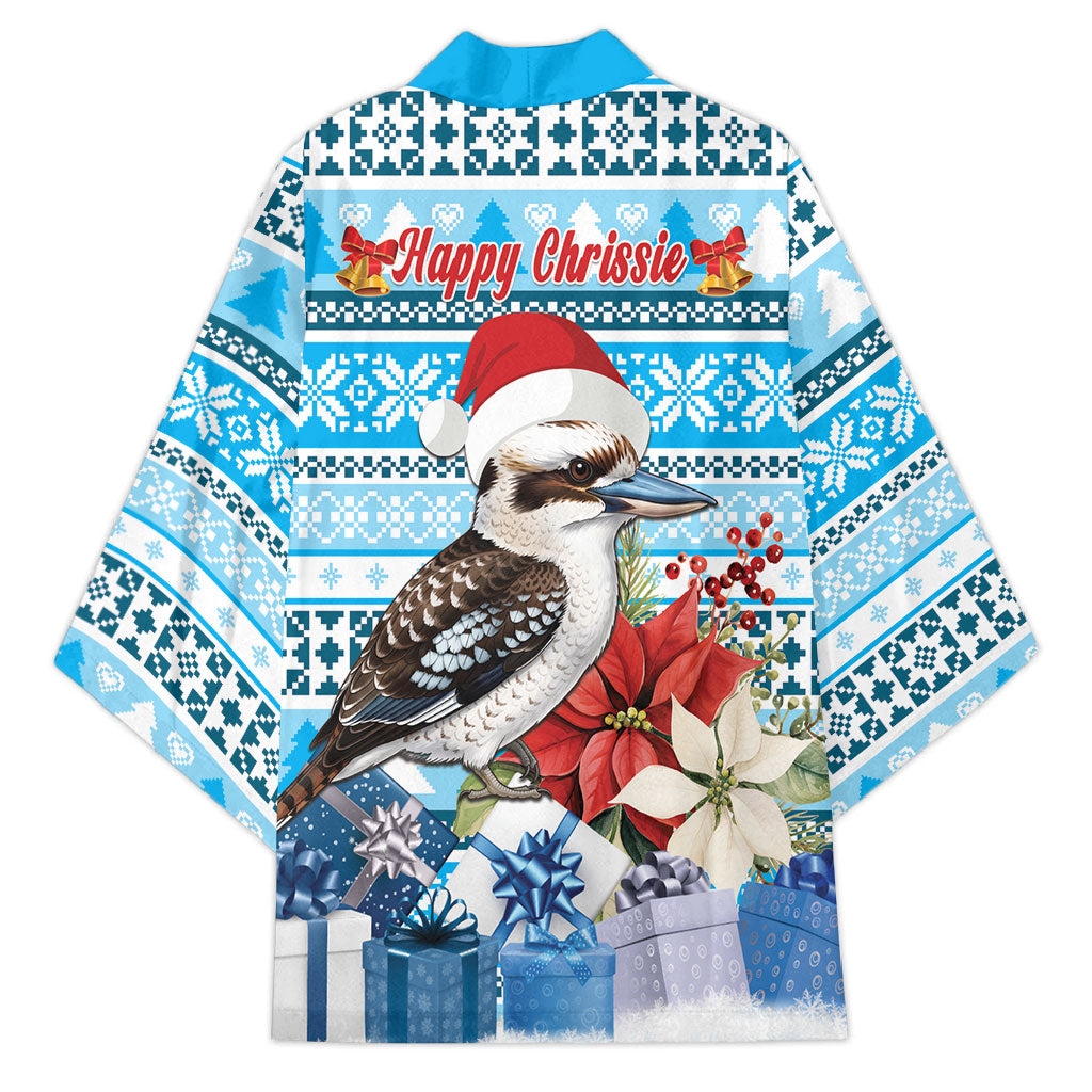 Australia Christmas In July Kimono Kookaburra Santa Blue Color